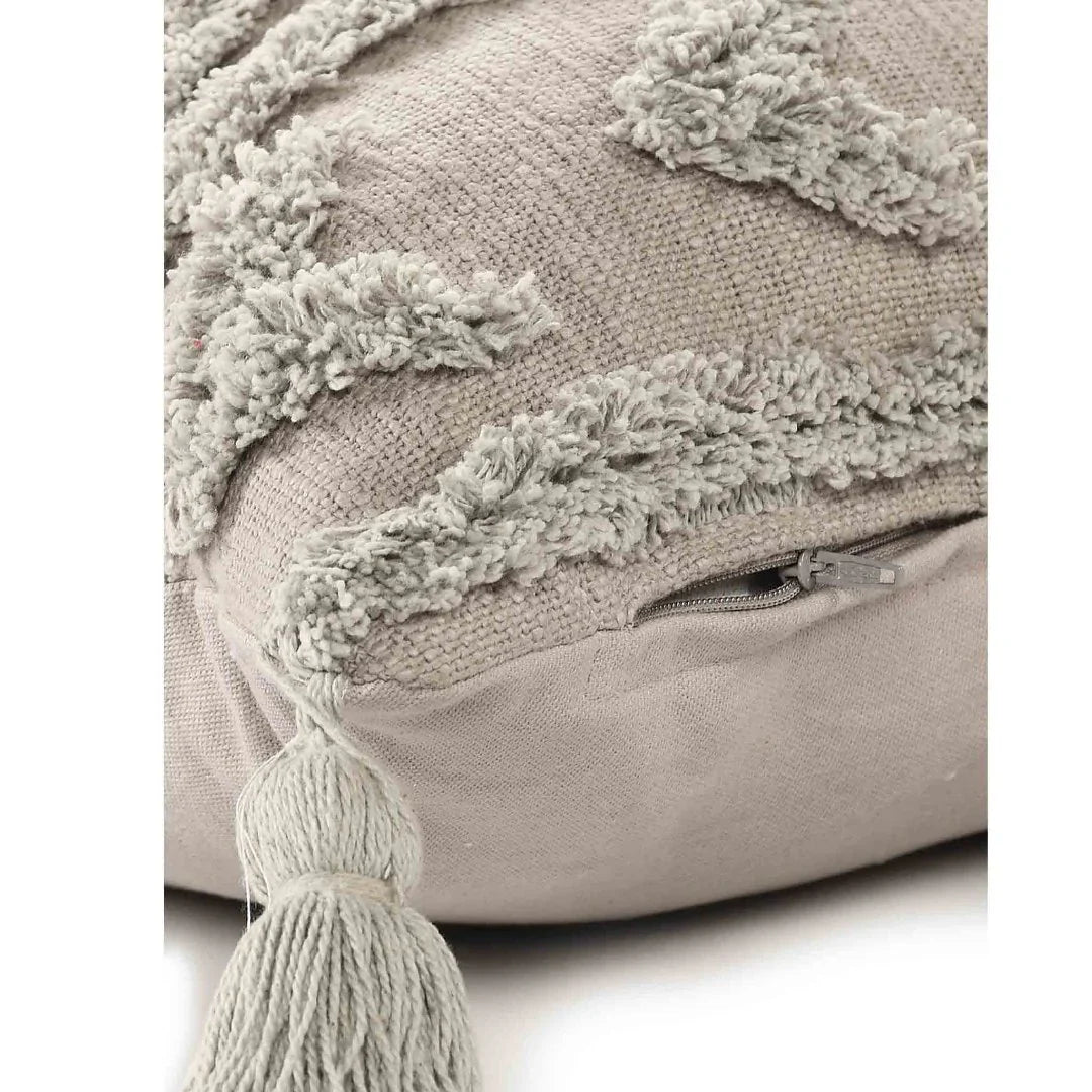 Grey Cushion Cover with Tassels | 40x40cm | Tufted Cotton | Boho Style-2